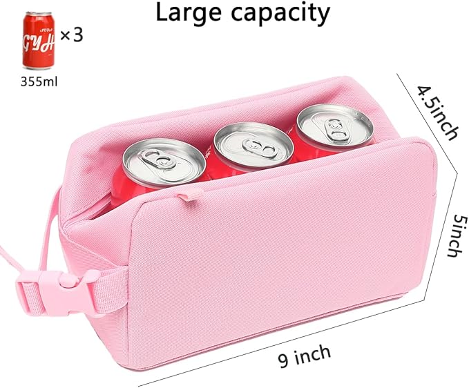 Snack Bags Mini Cooler lunch Bag Freezer Insulated Lunch Box Pouch with Buckle for Adults Work Travel,Pink