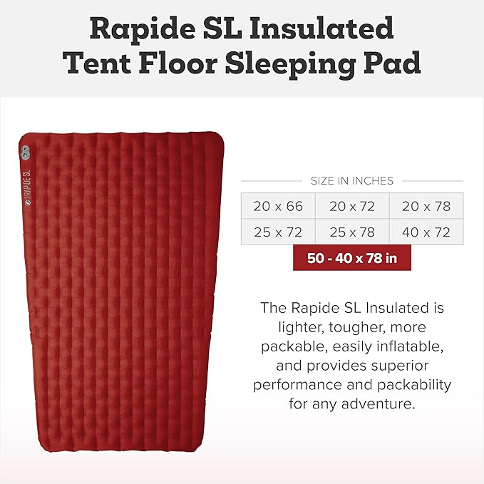 Big Agnes Rapide SL - Insulated Sleeping Pad, Ultralight, All Season Compact Backpacking and Hiking, Pumphouse Sack Included, Orange, 50x78 Tapered