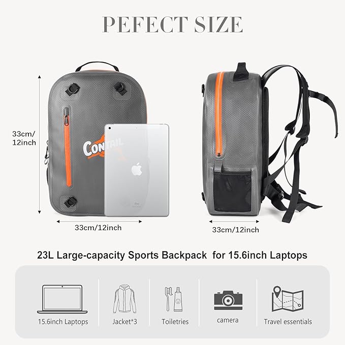 CONTAIL 25L IPX7 Submersible Dry Bag Backpack,Waterproof Travel Laptop Bag with Airtight Zippers for Boat,Fishing,Kayak