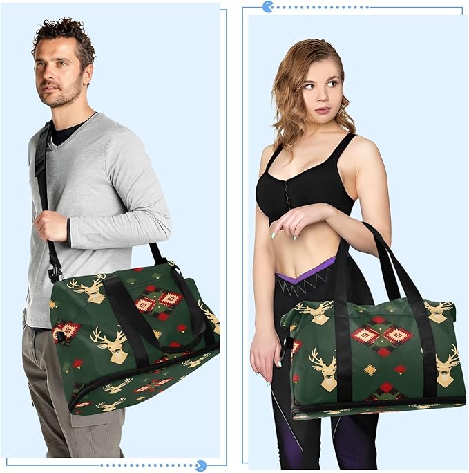 Green Deers Seamless Travel Duffel Bag Waterproof Gym Sport Tote Bag Carry On Weekender Bag with Compartment
