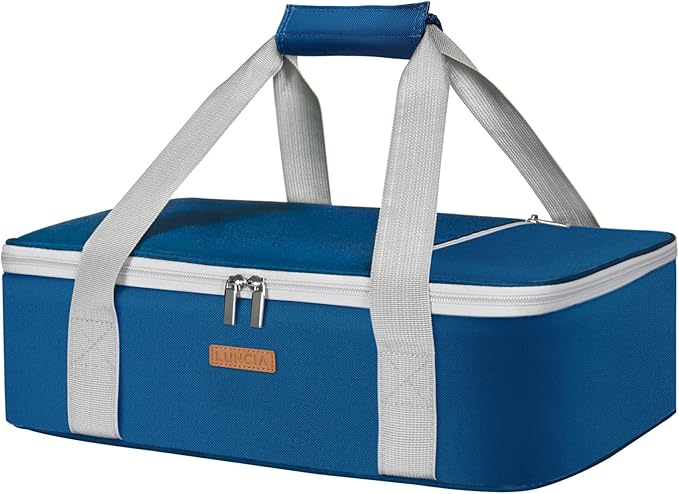 Insulated Casserole Carrier for Hot or Cold Food, Lasagna Lugger Tote for Potluck Parties/Picnic/Cookouts, Fits 9"×13" Baking Dish, Pure Blue