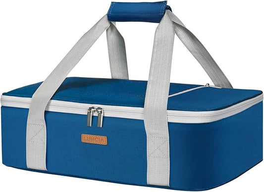 Insulated Casserole Carrier for Hot or Cold Food, Lasagna Lugger Tote for Potluck Parties/Picnic/Cookouts, Fits 9"×13" Baking Dish, Pure Blue