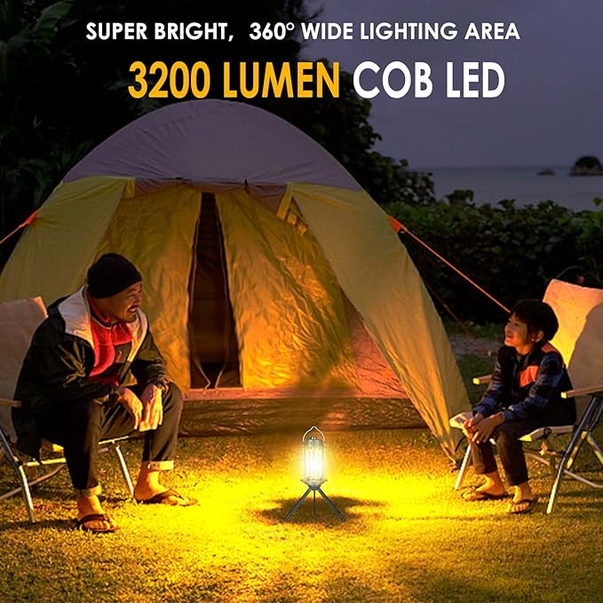 Rechargeable Camping Lantern, 3 Modes Dimmable Camping Lights, 3200mA High Capacity Battery Hurricane Lantern, IPX4 Waterproof Portable Emergency Camp Lights for Hurricane Survival Hiking With Bracket