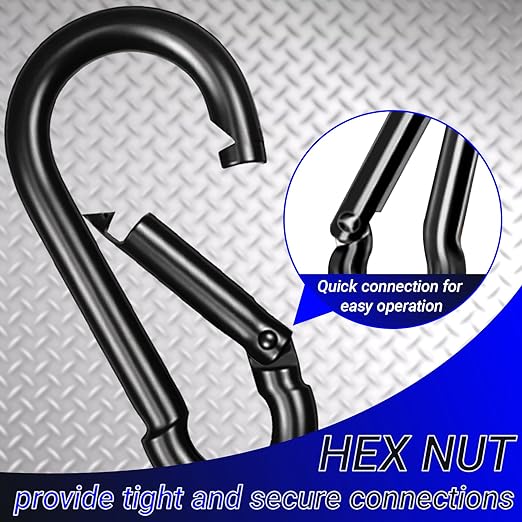 100Pcs 2.36" Spring Snap Hook Carabiners, M6 Galvanized Steel Black Small Carabiner Clip, Keychain Clip, Quick Link Key Chain for Hammock Swing Set Outdoor Travel, Camping, Fishing, Hiking