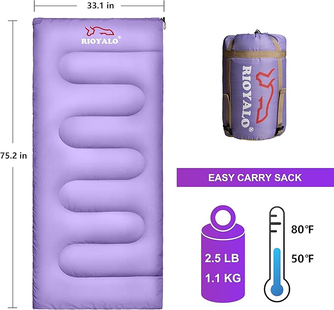 3 Season Ultralight Backpacking Sleeping Bag | Cool/Warm Weather Lightweight Camping Sleeping Bags for Adult | Compact Hiking Sleeping Bags with Compression Sack in Rectangular - 75 X 33 in