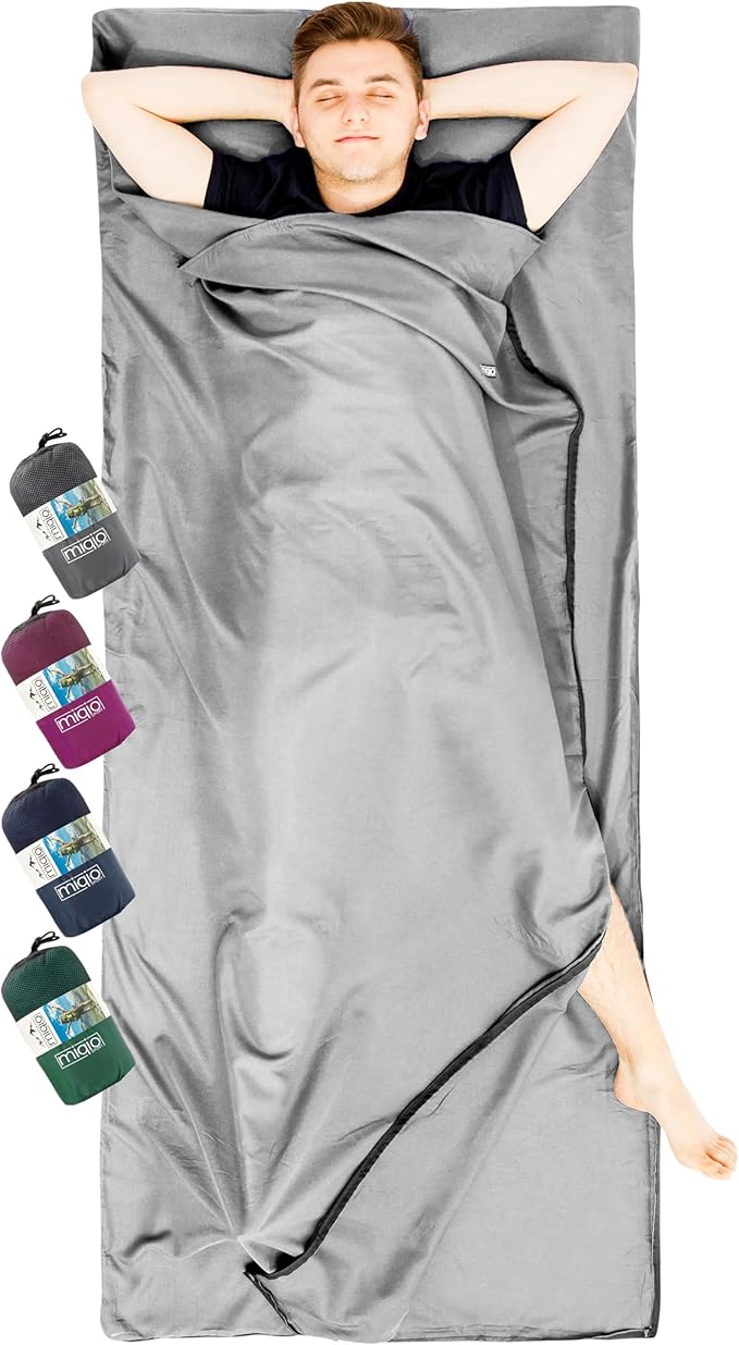 Sport 2-in-1 Sleeping Bag Liner and XL Sized Travel Sheet - Ultra Lightweight Sleep Liner Double Travel Bed Sheet - Inlett Inlay