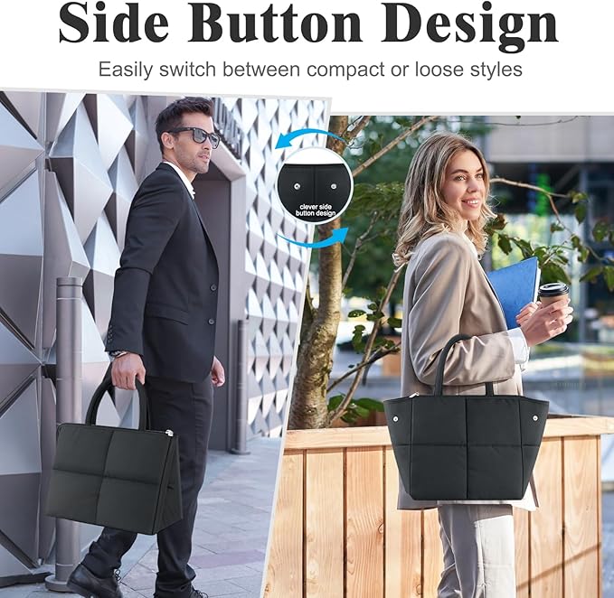 Coobiiya Thickened Leak-proof Lunch Box Lunch Bag Women, Small Insulated Quilted Puffer Lunch Box for Work, Ultralight Reusable Cute Lunch Cooler Tote Bags for Adult, Men, Office, Travel (Black)