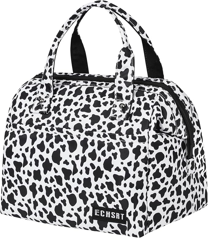 ECHSRT Large Insulated Lunch Bag for Women Men Leakproof Cooler Lunch Tote Bags for Work Travel Adult Thermal Lunchbox for Office -10L Cow Print