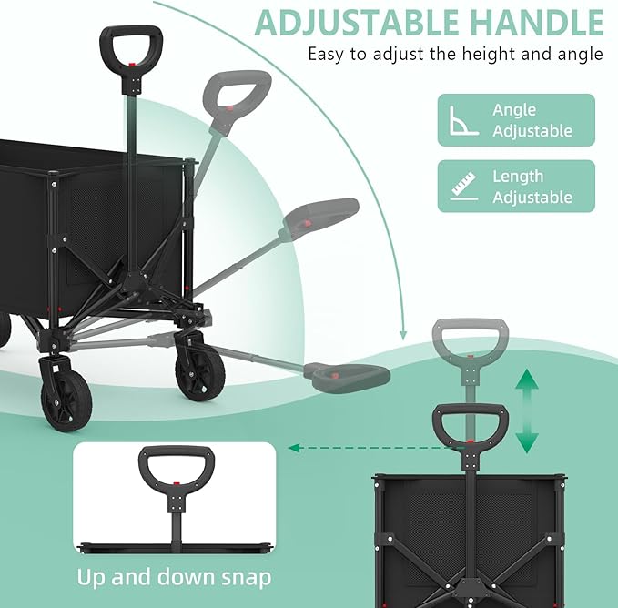 Collapsible Folding Outdoor Utility Wagon, 120L Beach Wagon Cart with All Terrain Wheels, 225lbs Heavy Duty Foldable Grocery Wagon for Camping Garden Shopping Sports
