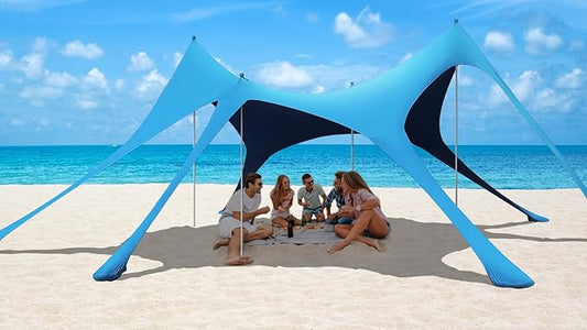 Beach Tent Sun Shelter,UPF 50+ Protection Sun Shade Canopy with 6 Sand Bags,4 Support Poles, Portable 13×20FT Outdoor Canopy Tent for Beach Camping,Fishing,Picnic (Light Blue)