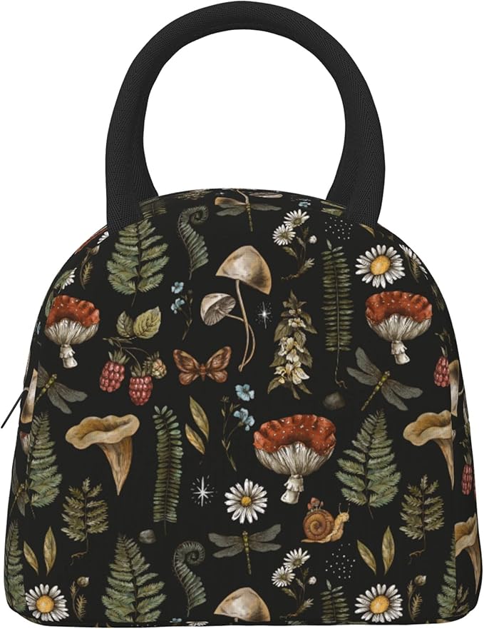 Mushroom Lunch Bag Lunch Box for Women Men Boys Girls, Reusable Insulated Lunch Tote Bag, Leakproof Thermal Cooler Sack Food Handbags High Capacity for Work School Picnic Camping Gifts