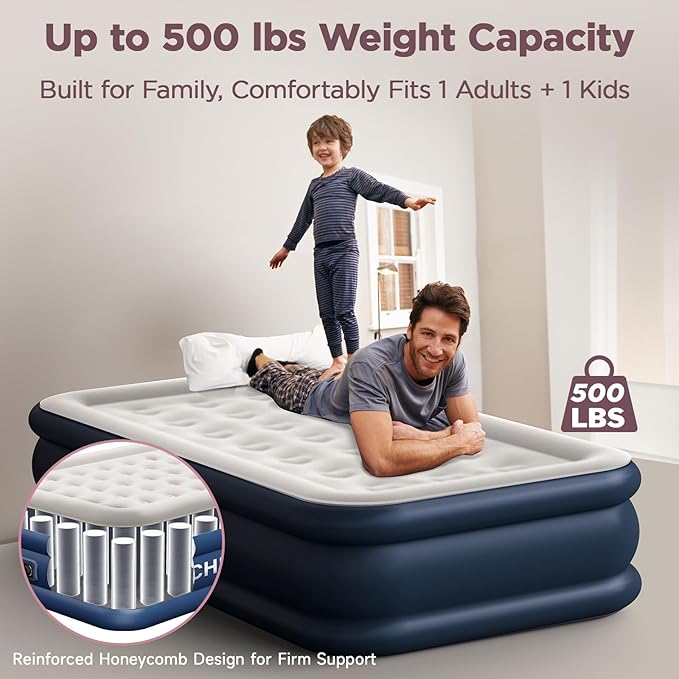 Air Mattress, 18" Raised Full Size Self Inflatable Blow Up Mattress with Built in Pump, Thick Comfort Air Bed with Carry Bag for Camping, Guests & Home, 600lb Capacity Colchon Inflable