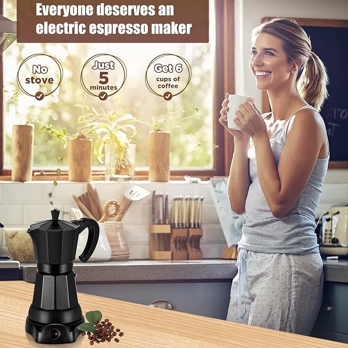 SHANGSKY Coffee Pot Electric Moka Pot 6 Cup, Espresso Coffee Maker Cafeteras Electricas Italian Coffee Maker Espresso Makers Portable Aluminum Electric Mocha Pot, Coffee Machine Moka Maker