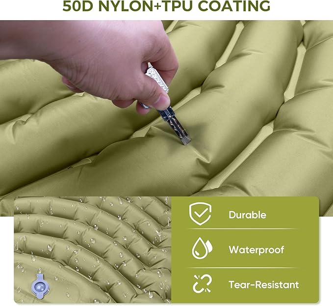 Camping Sleeping Pad, Ultra-Lightweight Inflatable Sleeping Mat with Built-in Pillow, Foot Pump, Compact and Portable, Ideal for Outdoor Camping, Backpacking, Hiking(Solo)