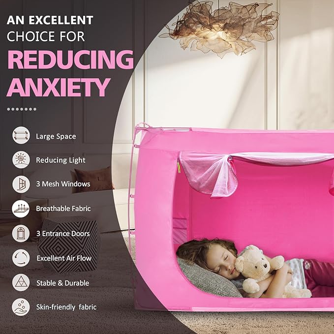 Bed Tent Bed Canopy Full Size Tents for Adult and Kids- Original Design Portable Dream Tent Indoor Sleeping 80% Blackout with 3 Doors Breathable Big Space Tents