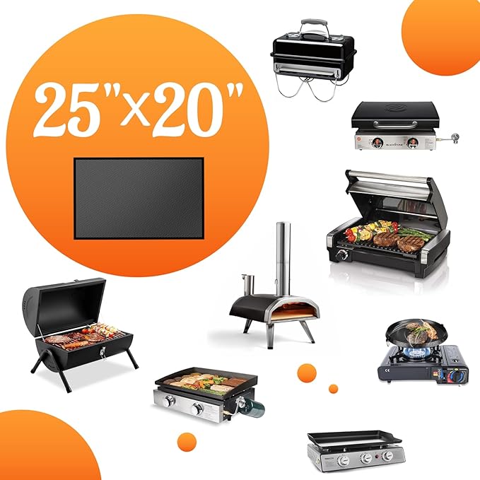 25 x 20 in Heat Resistant Grill Mats for Outdoor Grill to Protect Your Prep Table and Outdoor Grill Table, Fireproof Waterproof Oil-Proof BBQ Mat Grill Table Mat - Reusable Black (0.6mm)