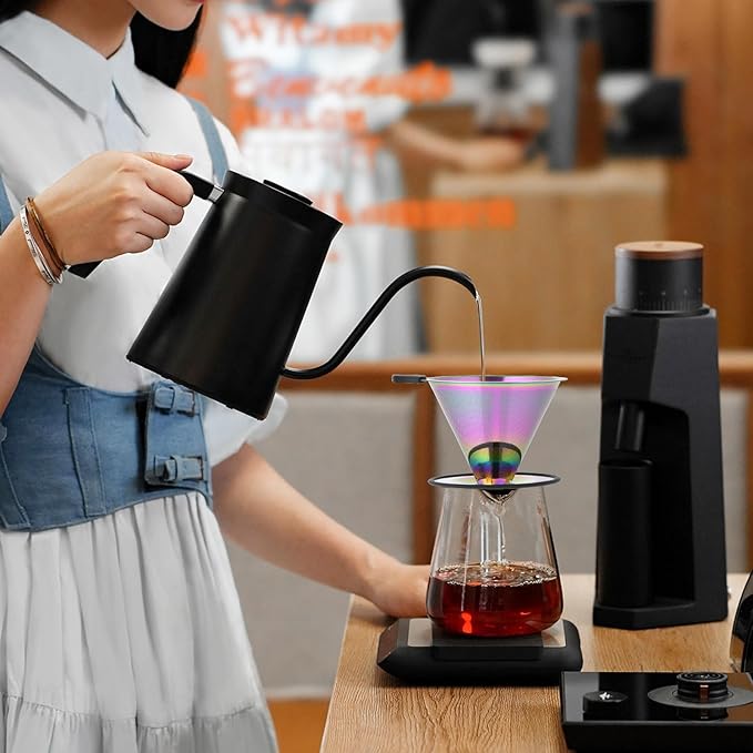 Pour Over Coffee Dripper Filter: Reusable Stainless Steel Coffee Filters - Metal Cone Filter Paperless Single Cup Coffee Maker 1-4 Cup with Double Mesh & Non-slip Cup Stand Multicolour