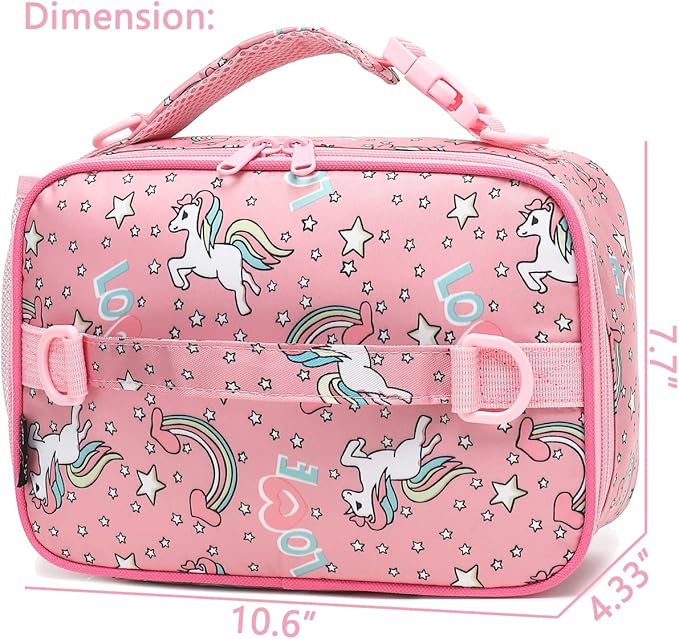 FlowFly Kids Lunch Bag, Durable Insulated School Lunch Box with Shoulder Strap and Bottle Holder, Water-resistant Thermal Small Lunch Cooler Tote for Teen Boys & Girls,Red#Uincorn