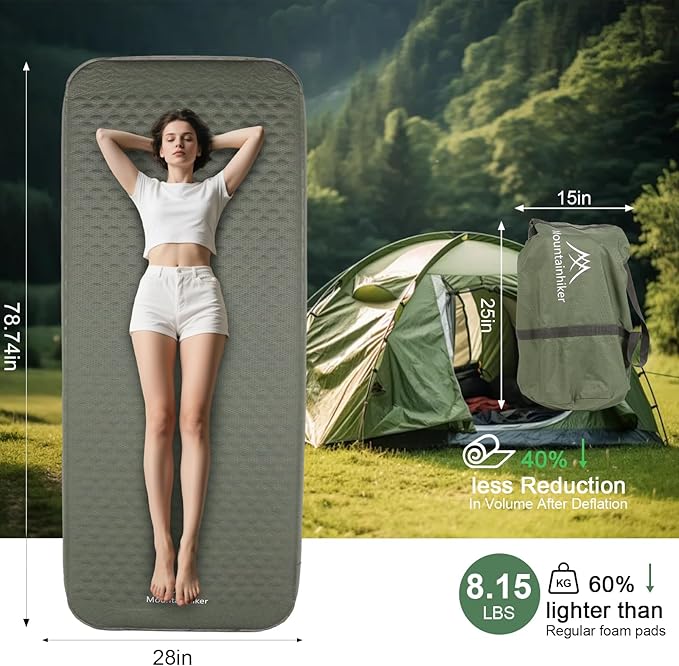 Self Inflating Sleeping Pad with Foam and Electric Pump，Innovative Y-Shaped Telescopic Structure，4.3" Thick Ultraportable Camping Mattress，Outdoor Compact Air Mat for Tent Car（4.2*79*28 inch）