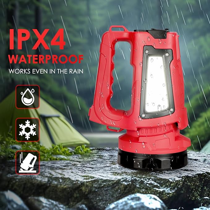 Rechargeable LED Flashlight, Camping Lantern Flashlight with 1000LM, 7 Modes, Power Bank, IPX4 Waterproof Camping Essentials Light for Hurricane Emergency Hiking Survival Kits - Red