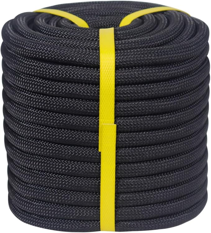 Double Braided Arborist Rope - 1/2 Inch x 200 Feet Polyester High Strength Climbing Rope for Tree Work, Swing, Halyard, Sailing(Black)
