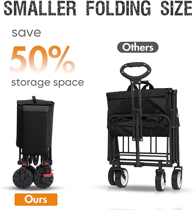 PORTAL 300L Large Capacity Foldable Wagon with Tailgate, 325LB Heavy-Duty Collapsible Utility Cart, All-Terrain Wheels & Brakes, Oversized Garden Wagon for Camping, Groceries, Sports, and Pets
