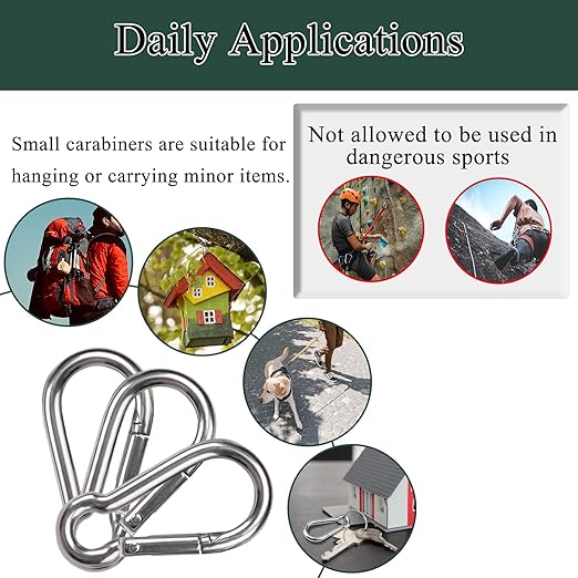 100PCS M6 2-3/8" Spring Snap Hooks Heavy Duty Carabiner Clips, 2.4" Galvanized Steel Quick Link Clip, 260LBS Holding Capacity Keychain Clip for Swing Hammock Gym Outdoor Hiking Camping