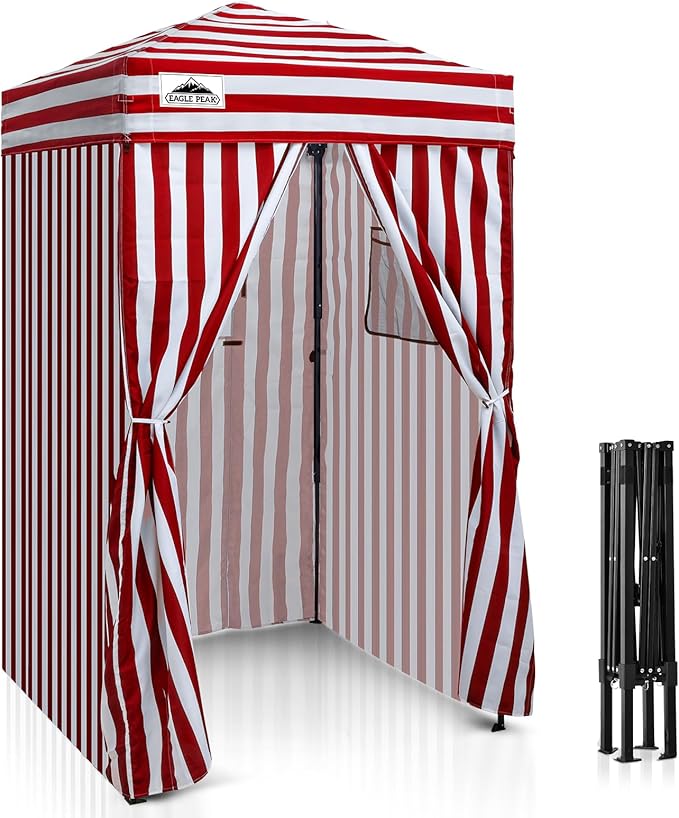 EAGLE PEAK Flex Ultra Compact 4x4 Pop-up Canopy, Sun Shelter, Changing Room, Portable Privacy Canopy Cabana for Pool, Fashion Photoshoots, or Camping, 4x4 ft, Red/White