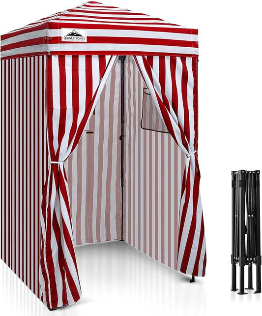 EAGLE PEAK Flex Ultra Compact 4x4 Pop-up Canopy, Sun Shelter, Changing Room, Portable Privacy Canopy Cabana for Pool, Fashion Photoshoots, or Camping, 4x4 ft, Red/White