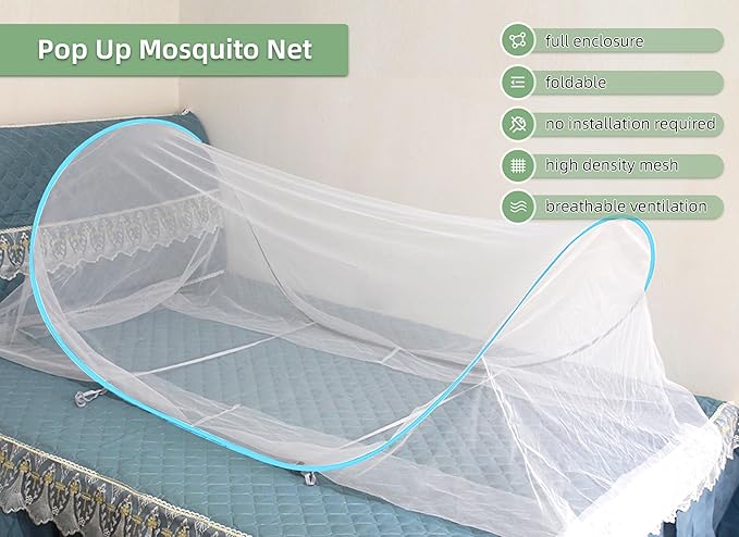 78 * 32 * 22 Inch Large Up Mosquito Tent, Portable Foldable Mosquito Net, Camping Mosquito Net with Net Bottom, for Bed Camping Travel Patio (Blue)