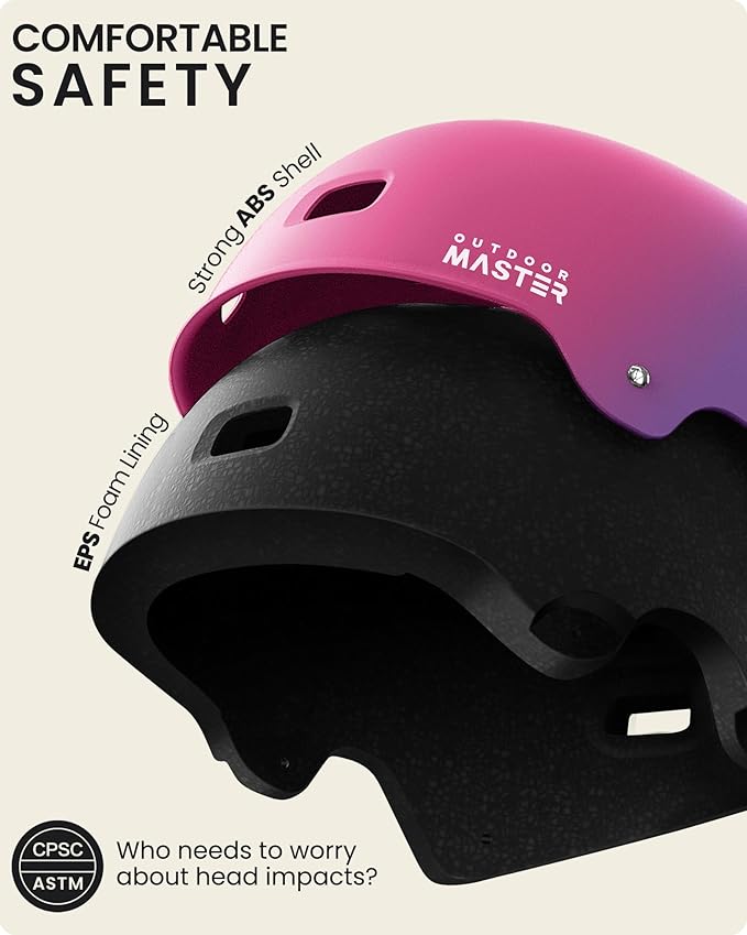 OutdoorMaster Skateboard Cycling Helmet - Two Removable Liners Ventilation Multi-Sport Scooter Roller Skate Inline Skating Rollerblading for Kids, Youth & Adults
