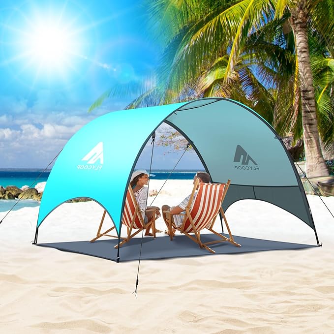 Beach Tent - Beach Shade Canopy Compact Fold (16.9x3.9″), Own Patent, 360° Ventilation, Large Side Storage Pocket, UV Protection Portable Sun Shelter for Beach (Green, 90.5 * 59 * 53″)