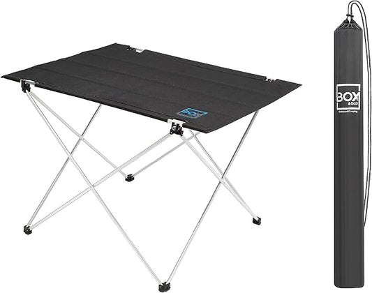 BOX & BOX Fabric Folding Table Portable with Travel Bag, Folding Camping Table, Outdoor Table, Foldable Table for Camp, Beach, Picnic, Camping Gear, Kitchen Table for 4 People, 29x21.6x19 in, Black