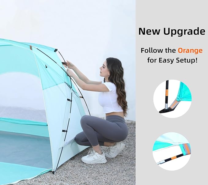 Beach Tent, Portable Sun Shelter for 2/3/4/6-8 Person with UPF 50+ UV Protection, Easy Setup Waterproof Beach Shade Canopy Cabana for Family Outdoor and Picnics, Fishing with Carrying Bag
