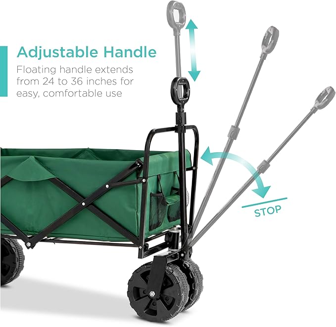 Best Choice Products 36in Collapsible Folding Utility Wagon, Multipurpose Indoor Outdoor Mobile Cart for Garden, Beach, Park, Shopping w/ 360-Degree Wheels, Adjustable Handle, 150lb Capacity - Green