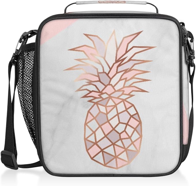 Marble Pineapple Kids Lunch Bag Pinks Pineapple Insulated Lunch Box for Girls Waterproof Lunch Bento Tote Bags Thermal Lunchbox School Lunchbox Insulated with Shoulder Strap