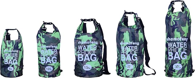 Waterproof Dry Bag Combo 5-30L Roll Top Dry Storage Bag Backpack for Kayaking Boating Beach Camping Travel Fishing, w/Phone Case & Collapsible Water Bottle & Sunglasses & Ear Band,Green 20L