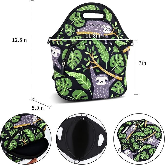 Violet Mist Neoprene Lunch Bag Tote Reusable Insulated Lunch Box with Adjustable Shoulder Strap&Pocket for Women,Men,Adults