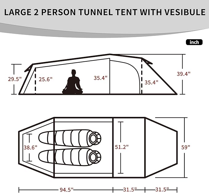Naturehike Opalus Tunnel Backpacking Tent for 2-3 Person, 2 Person 3 Person Backpacking Tent, Lightweight Camping Tent with Footprint & Vestibule