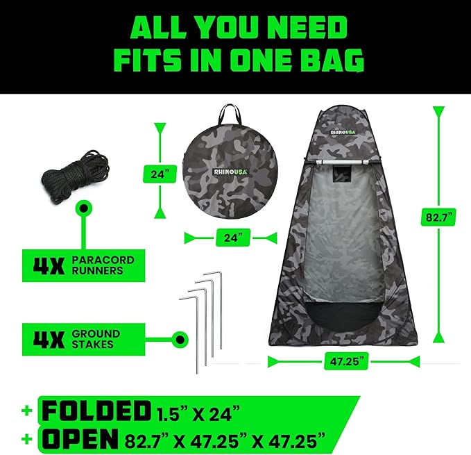 Rhino USA Portable Pop Up Privacy Changing Tent - Ultimate Outdoor Camping Shower, Camp Toilet, Rain Shelter for Beach and Camping - Lightweight and Sturdy, Instant Setup While On-The-Go