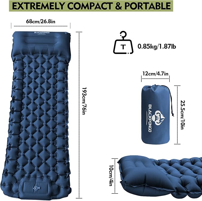 Camping Sleeping Pad, Ultralight Camping Mat with Pillow Built-in Foot Pump Inflatable Sleeping Pads Compact for Camping Backpacking Hiking Traveling Tent