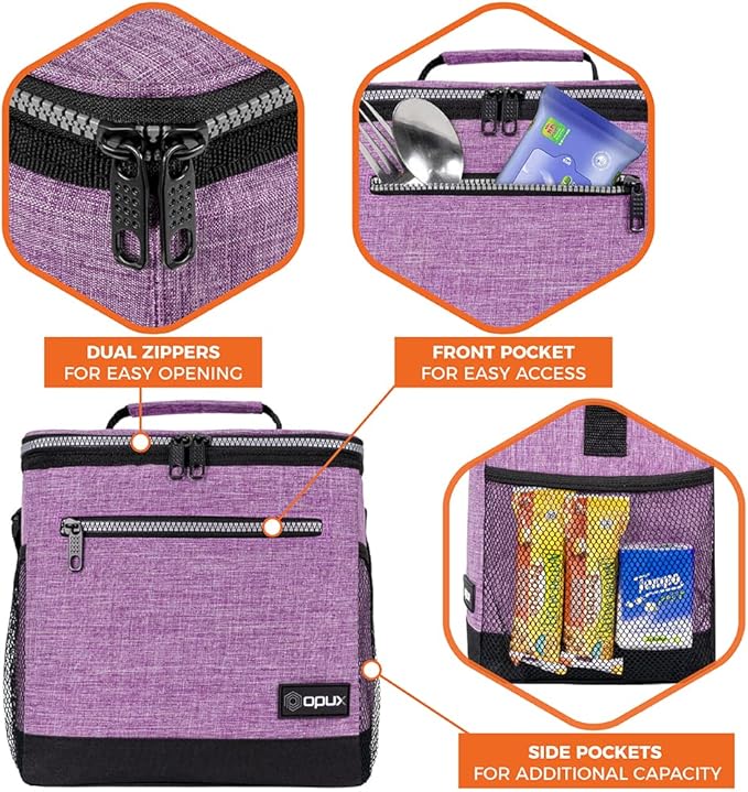 opux Extra Large Insulated Lunch Box Men Women, Lunch Bag for Work, Leakproof Soft Cooler Tote Adult, Lunch Pail, Picnic Beach Collapsible Food Bag with Shoulder Strap, Purple