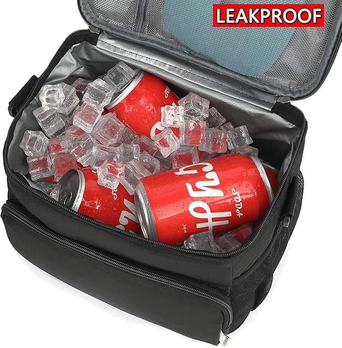 Unisex Insulated Lunch Bag, Black, 10.2 x 7.5 x 9 inches, Durable Oxford Fabric, PEVA Lining, 3+ Years