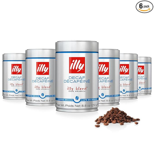 illy Whole Bean Coffee - Perfectly Roasted – Classico Decaf Roast - with Notes of Caramel, Toasted Bread & Chocolate - 100% Arabica Beans - No Preservatives – 8.8 Ounce, 6 Pack