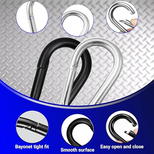 3" Heavy Duty Spring Snap Hook Carabiners, M8 5/16" Galvanized Steel Black Carabiner Clip, Quick Link Keychain for Hammock Swing Set Outdoor Travel Camping Fishing Hiking（5 Pack）