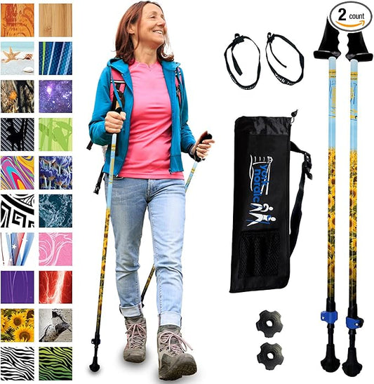 York Nordic Motivator Walking Poles for Balance and Rehab - Patented Stability Grips - Lightweight, Adjustable, and Collapsible - 2 Pieces Adjustable w/flip Locks - Heights 4'6" up to 6'2" - 230 lbs