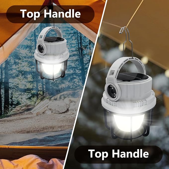 LED Camping Lantern Rechargeable, Solar Camping Lantern with USB Cable, 6 Light Modes Included with Two Light Source Modes for Hurricane, Power Outages