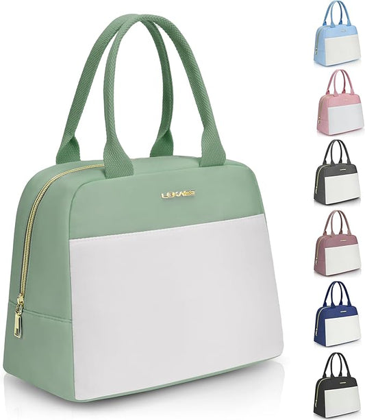 LOKASS Lunch Bag for Women-Insulated Adults Lunch Box with Front Pocket- Small Cute Lunch Tote for Work-Reusable Cooler Bag for Office Picnic Beach or Travel (Light Green)