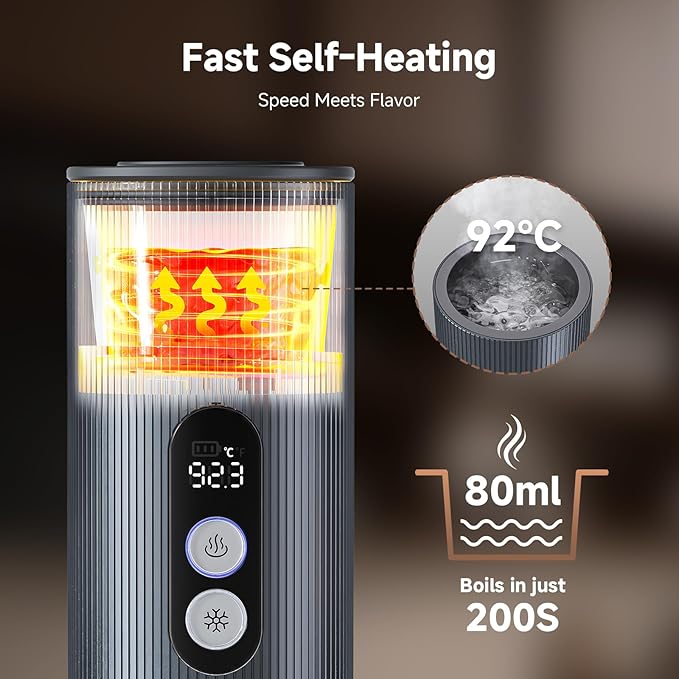 AMZCHEF Portable Coffee Maker Rechargeable w/ 9000mAh Battery, 2-in-1 Travel Espresso Maker for Ground/NS Capsules, Car Espresso Machine Self-Heating for Camping, RV, Hiking, Office, Aluminum