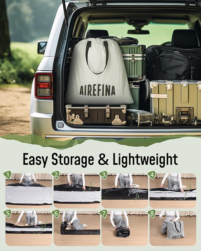 Airefina Queen Air Mattress with Built-in Pump 13", Comfort Blow up Mattress in 3 Mins Inflation/Deflation, Queen Size Inflatable Bed with Flocked Top for Camping, Home, Guest, Portable 80x60x13in